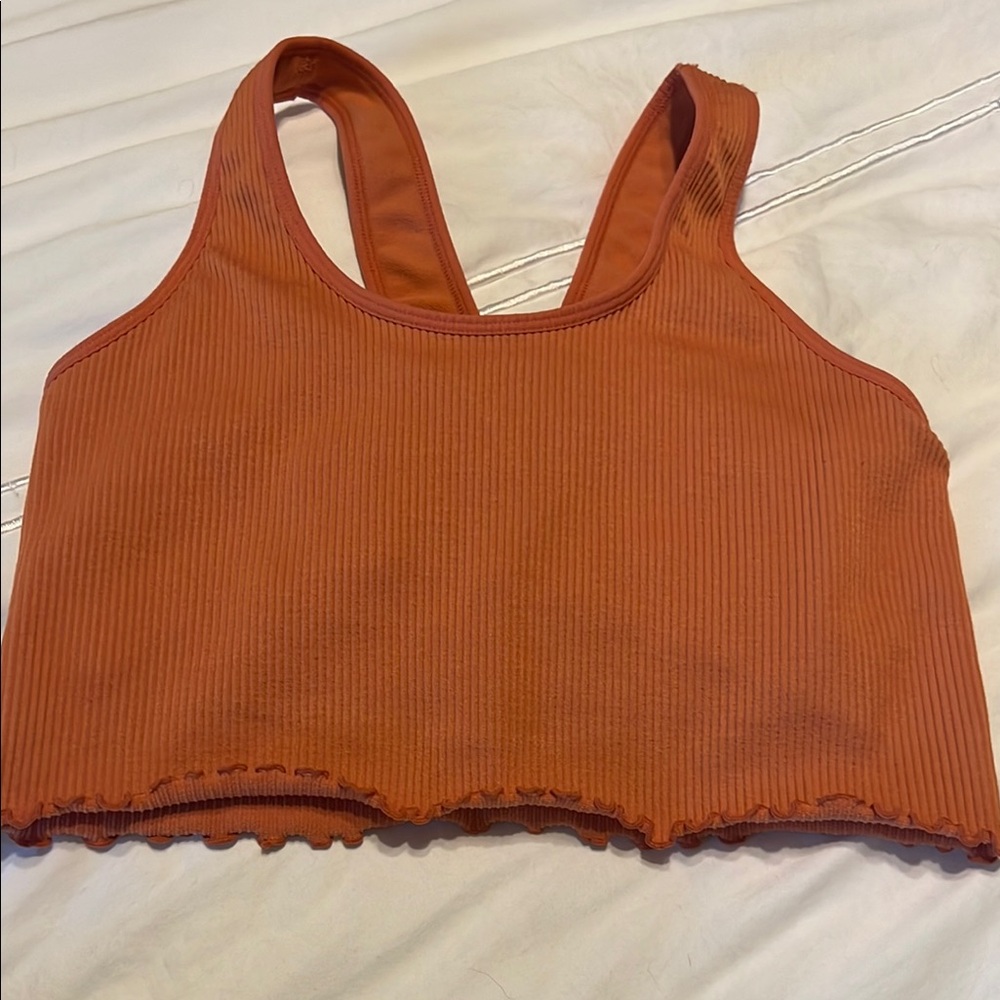 Rust Orange Ribbed Crop Top M-L Spiritual Gangster in EUC Workout Sports Bra